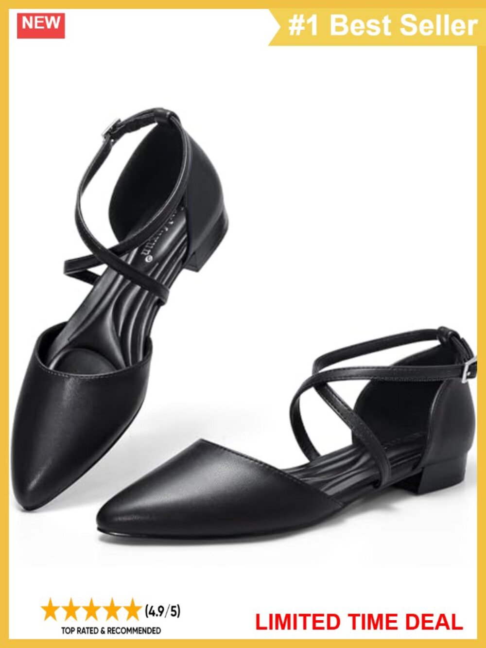 Pointed Toe D'Orsay Ballet Flats Low Block Heel Ankle Strap Dress Shoes
